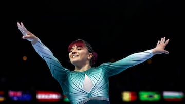 Gymnastics - 2023 World Artistic Gymnastics Championships - Sportpaleis, Antwerp, Belgium - October 2, 2023 Mexico's Alexa Moreno in action on the floor exercise during the women's qualification REUTERS/Yves Herman