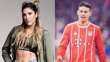 Imágenes de Daniela Ospina en un posado para su marca "Dan Five" y de James Rodríguez durante un partido con el Bayern de Múnich