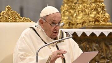 Pope Francis delivers his homily during the Holy Chrism mass on April 14, 2022 at St. Peter's Basilica in The Vatican. (Photo by Alberto PIZZOLI / AFP) (Photo by ALBERTO PIZZOLI/AFP via Getty Images)