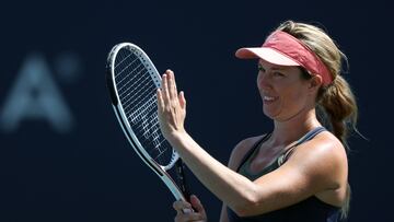 La tenista estadounidense Danielle Collins celebra su victoria ante Caroline Garcia en el Torneo de San Diego.