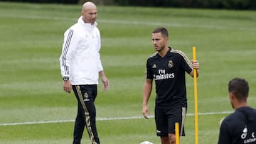 Zidane y Hazard, durante un entrenamiento del Real Madrid.