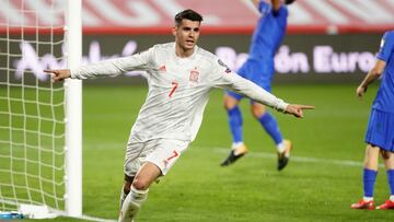 24/03/21 PARTIDO CLASFICACION MUNDIAL 2022 FASE 1 GRUPO B SELECCION ESPAÑOLA ESPAÑA - GRECIA PRIMER GOL ALVARO MORATA 1-0 ALEGRIA