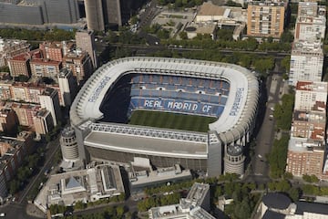Vista aérea de cómo era la Esquina del Bernabéu antes de las obras. 