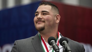 ANDY RUIZ current champion Heavyweight of the World Boxing Organization (WBO, World Boxing Association (WBA), International Boxing Organization (IBO) and International Boxing Federation (IBF, during press conference , at TV Azteca, on June 11, 2019. <br><br> ANDY RUIZ actual campeón Pesos pesados de la World Boxing Organization (WBO, World Boxing Association (WBA), International Boxing Organization (IBO) e International Boxing Federation (IBF, durante la Conferencia de Prensa en TV Azteca, el 11 de Junio de 2019.