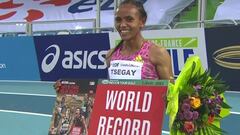 Tsegay, tras batir el r&eacute;cord del mundo de 1.500 indoor.