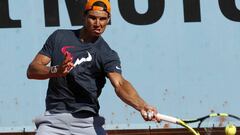 Rafa Nadal, durante el entrenamiento de esta ma&ntilde;ana en la Caja M&aacute;gica.