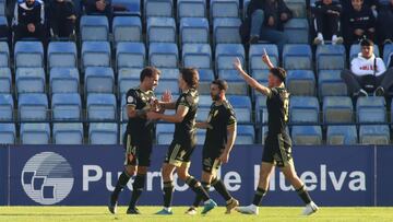 Celebración del gol de Pedro León en Huelva.