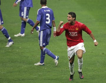 Cristiano celebra el 1-0 en la final de la Champions League 2008.