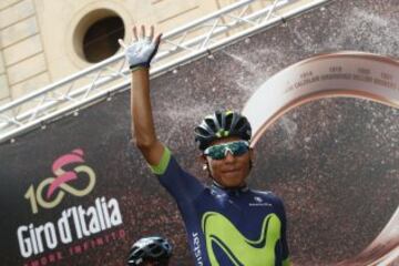 Nairo Quintana antes de comenzar la s¨¦ptima etapa.