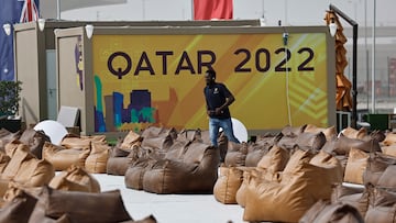 Soccer Football - FIFA World Cup Qatar 2022 Preview - Doha, Qatar - November 9, 2022 A worker is seen at the Fan Village Cabins Free Zone ahead of the World Cup REUTERS/Hamad I Mohammed