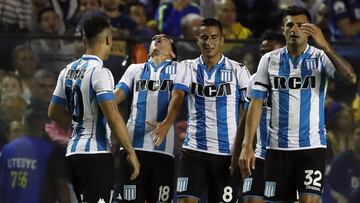 Buenos Aires, 19 NOVIEMBRE 2017, Argentina
 SUPERLIGA ARGENTINA 2017
 Boca Juniors vs Racing Club por la 9na fecha del Torneo en el Estadio La Bombonera.
 Festejos de gol Augusto Solari de Racing Club
 Foto Gustavo Ortiz
 