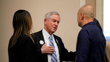 FILE PHOTO: U.S. Representative Joe Wilson (R-SC) speaks with Yael and Adi Alexander, parents of Edan Alexander, before the start of a U.S. House Foreign Affairs Middle East, North Africa, and Central Asia Subcommittee roundtable discussion with family members of individuals being held hostage by Hamas, on Capitol Hill in Washington, U.S., November 29, 2023. REUTERS/Elizabeth Frantz/File Photo