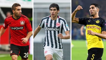 Carvajal (Leverkusen), Vallejo (Eintracht) y Achraf (Borussia), tres madridistas que se han fogueado en la Bundesliga.