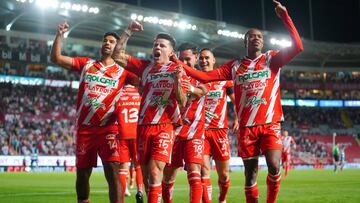 Pavel Perez celebrates his goal 3-2 of Necaxa during the 15th round match between Necaxa and Pachuca as part of the Liga BBVA MX, Torneo Clausura 2025 at Victoria Stadium, on April 11, 2025 in Aguascalientes, Mexico.