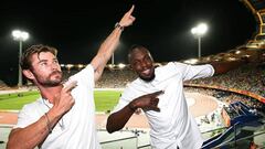 Chris Hemsworth junto a Usain Bolt en los Juegos de la Commonwealth.