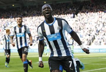 Moussa Sissoko celebrates scoring a goal for Newcastle United