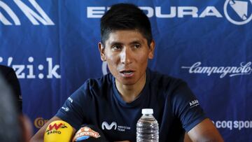 Nairo Quintana durante una rueda de prensa del primer d&iacute;a de descanso del Tour de Francia 2019.