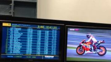 La pantalla en el circuito de Losail refleja la primera posición de Márquez.