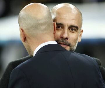 Guardiola and Zidane during the Real Madrid-Manchester City game at the Santiago Bernabeu on January 19.