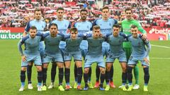 Los jugadores del Girona antes del partido.