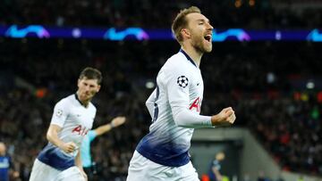 Eriksen celebra su gol en el último partido de la fase de grupos de la Champions.