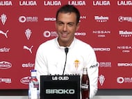 14-11-25. BORJA JIMÉNEZ, ENRENADOR DEL SPORTING, EN LA RUEDA DE PRENSA EN MAREO.