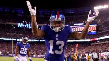 EAST RUTHERFORD, NJ - NOVEMBER 14: Odell Beckham Jr. #13 of the New York Giants celebrates after scoring a touchdown against the Cincinnati Bengals during the second quarter of the game at MetLife Stadium on November 14, 2016 in East Rutherford, New Jersey. Al Bello/Getty Images/AFP
== FOR NEWSPAPERS, INTERNET, TELCOS & TELEVISION USE ONLY ==