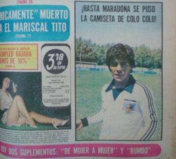 Maradona portada del diario La Tercera con la camiseta alba.