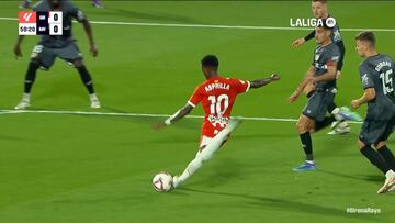 Yaser Asprilla tuvo dos oportunidades en el partido de Girona - Rayo Vallecano.