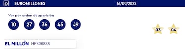 Euromillones: comprobar los resultados del sorteo de hoy, viernes 16 de septiembre