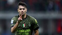 MILAN, ITALY - OCTOBER 22: Brahim Diaz of AC Milan celebrates after scoring his team's second goal during the Serie A match between AC MIlan and AC Monza at Stadio Giuseppe Meazza on October 22, 2022 in Milan, Italy. (Photo by Sportinfoto/DeFodi Images via Getty Images)