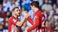 Koke y Morata celebran el gol del punta. 