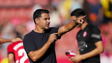 GIRONA, SPAIN - OCTOBER 15: Michel, Head Coach of Girona FC acknowledges the fans  during the LaLiga Santander match between Girona FC and Cadiz CF at Montilivi Stadium on October 15, 2022 in Girona, Spain. (Photo by Alex Caparros/Getty Images)