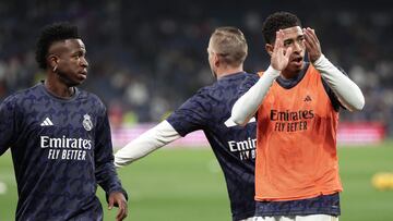 Vinicius y Bellingham, en el calentamiento del Real Madrid.