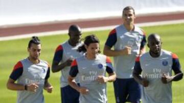 Cavani e Ibrahimovic, en el entrenamiento de ayer.