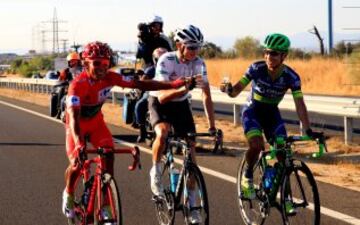 El podio de la Vuelta 2016: Nairo Quintana, Chris Froome y Esteban Chaves.