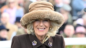 Britain's Queen Camilla attends the Cheltenham Festival, Britian, March 12, 2025. Eddie Mulholland/Pool via REUTERS
