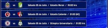 Liga MX: Fechas, partidos y horarios de hoy 25 de julio