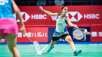 Carolina Mar&iacute;n, durante su partido ante Nozomi Okuhara en la final del Danisa Denmark Open Badminton de Odense.