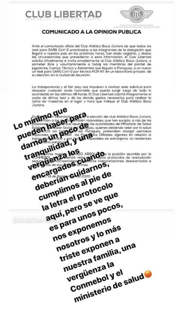 Tacuara Cardozo calienta la previa del Libertad - Boca: "El protocolo es para unos pocos..."