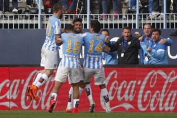 Samu Castillejo celebrando su gol el segundo para el Málaga