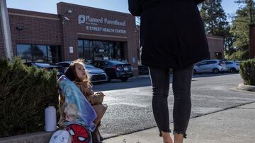 Avery, four-years-old, talks with her mother Anna while attending a weekly protest outside of Planned Parenthood Health Center, in Sacramento, as California abortion providers are preparing for an influx of patients from other states, if the Supreme Court