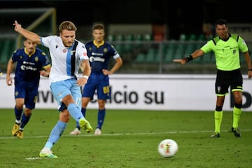 Ciro Immobile scores Lazio's fifth goal at Hellas Verona.