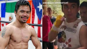Imágenes del boxeador filipino Manny Pacquiao y de su hijo mayor, Emmanuel Jr. 'Jimuel'