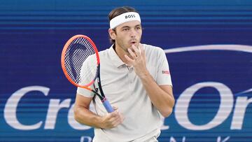 MASON, OHIO - AUGUST 13: Taylor Fritz of the United States reacts after losing a point during his match against Brandon Nakashima of the United States (not pictured) during Day 3 of the Cincinnati Open at the Lindner Family Tennis Center on August 13, 2024 in Mason, Ohio. Dylan Buell/Getty Images/AFP (Photo by Dylan Buell / GETTY IMAGES NORTH AMERICA / Getty Images via AFP)