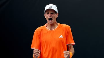Rafa Jodar celebra su triunfo contra Rei Sakamoto en el Open de Australia.