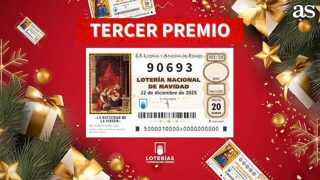 90693, tercer premio del sorteo de la Lotería de Navidad 2025: ¿dónde ha tocado?