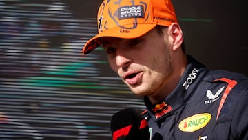 Red Bull's Max Verstappen is interviewed after winning the race