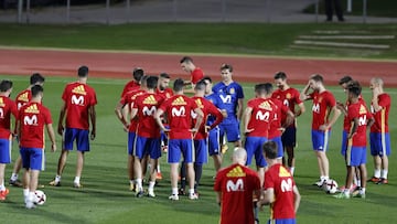 La Selecci&oacute;n durante el entrenamiento de ayer. 