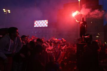 Soccer Football - World Cup - Semi-Final - Croatia v England - Zagreb, Croatia - July 11, 2018. Croatia's fan watches the broadcast of the World Cup semi-final match between Croatia and England in the fan zone. REUTERS/Antonio Bronic